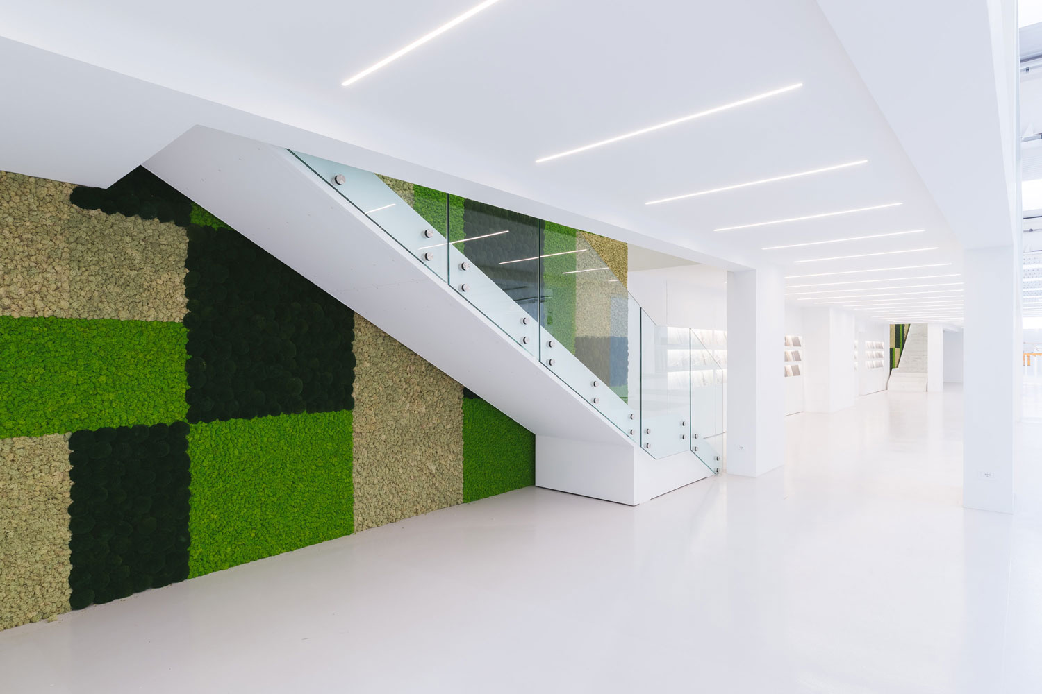 Showroom – Cereser Marmi S.p.A. – Parete in Moss Custom, mix modelli Nordic Plus e Dune Moss – by Verde Passione