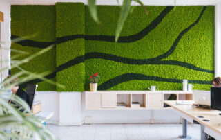 Office – BSA Communication – Parete in Moss Custom Personalizzata modello Nordic Plus in diverse colorazioni di lichene stabilizzato, Parete Fonoassorbente – by Verde Passione