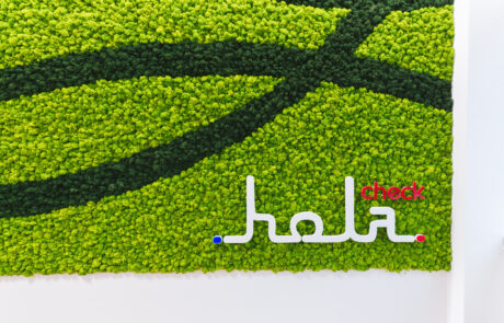 Corporate - Holacheck - Parete in Moss personalizzata, parete modello Nordico e Logo Lineare - by Verde Passione