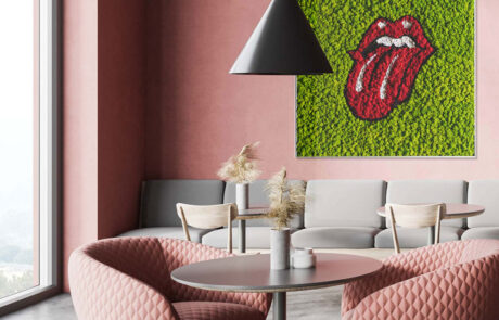 Render Quadro in Moss stabilizzato modello Pop Collection Linguaccia, dimensioni, cornice e colore del lichene personalizzabile