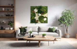 Render Quadro in Moss stabilizzato modello Zen Frame, dimensioni, cornice e colore del lichene personalizzabile