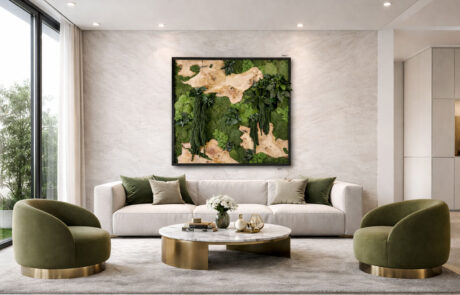 quadro verde con composizione di piante ornamentali per decorazione pareti interne